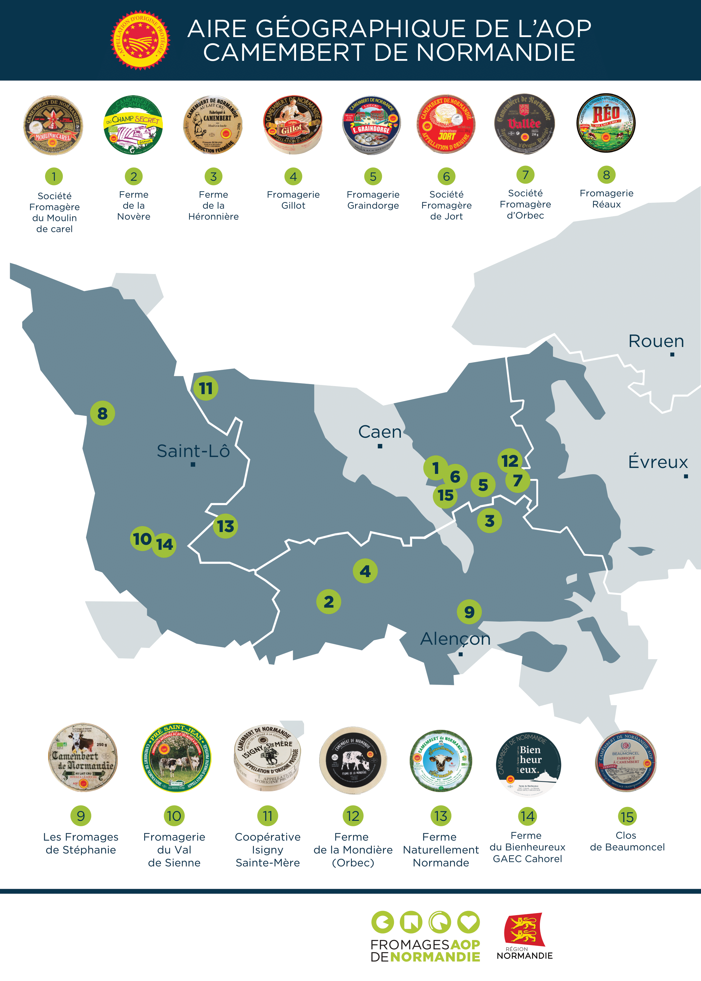 carte géographique camembert AOP normandie