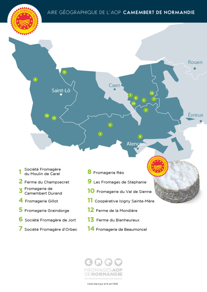aires_Camembert_2025 Carte des fabricants de Camembert de Normandie AOP (maj 2025)